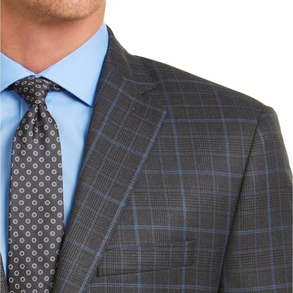 Men's Classic-Fit Charcoal-Blue Plaid Sport Coat - Picture 2 of 5